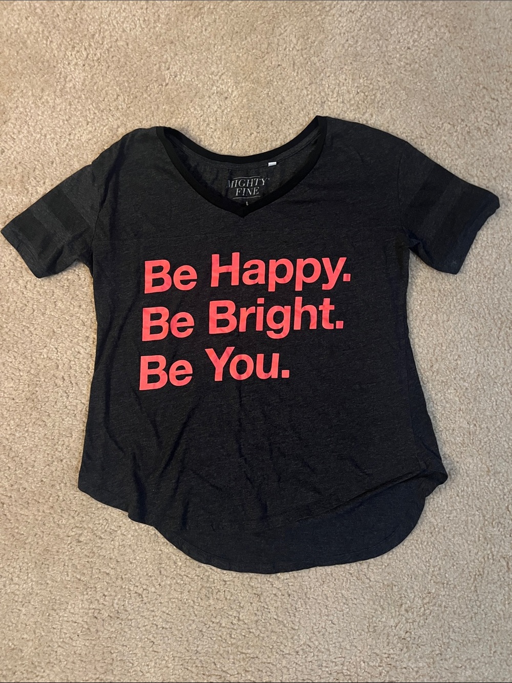 Mighty Fine Charcoal Gray V-Neck Tee with White Logo